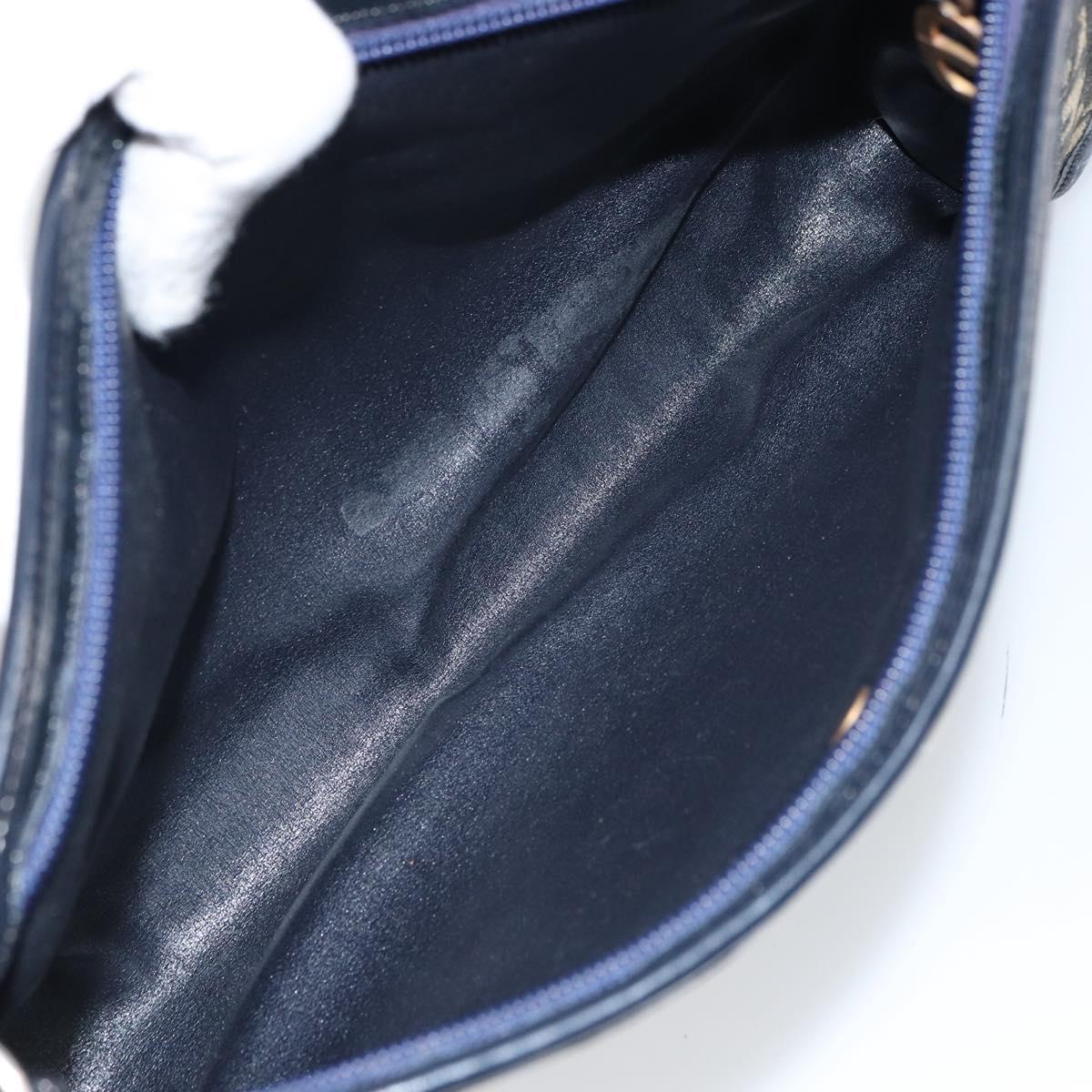 Christian Dior Trotter Canvas Shoulder Bag Navy Gold Auth 157344
