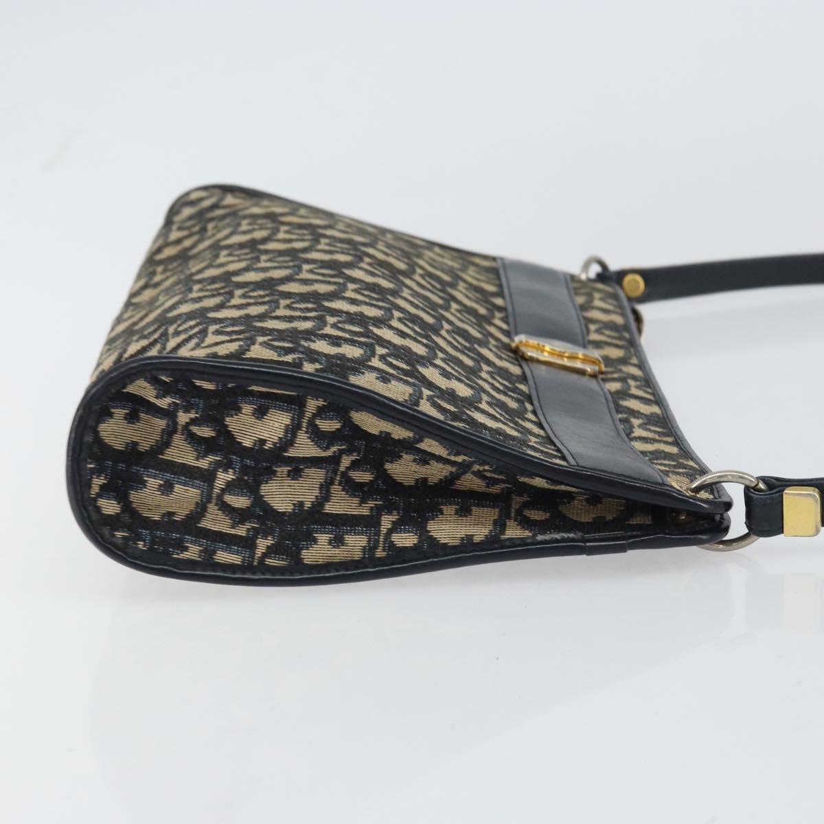 Christian Dior Trotter Canvas Shoulder Bag Navy Gold Auth 157344