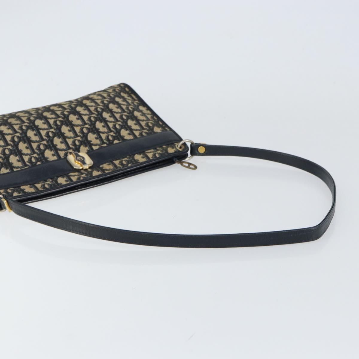 Christian Dior Trotter Canvas Shoulder Bag Navy Gold Auth 157344