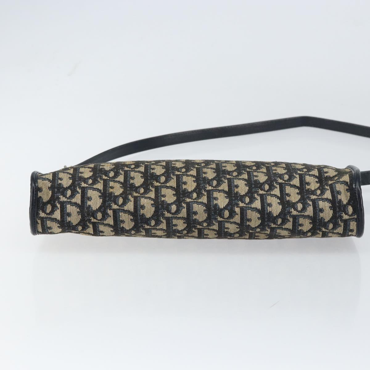 Christian Dior Trotter Canvas Shoulder Bag Navy Gold Auth 157344