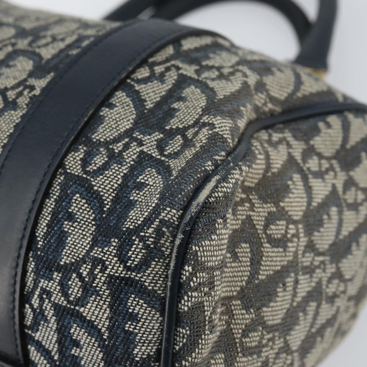 Christian Dior Trotter Canvas Mini Boston Bag Navy Gold Auth 157345