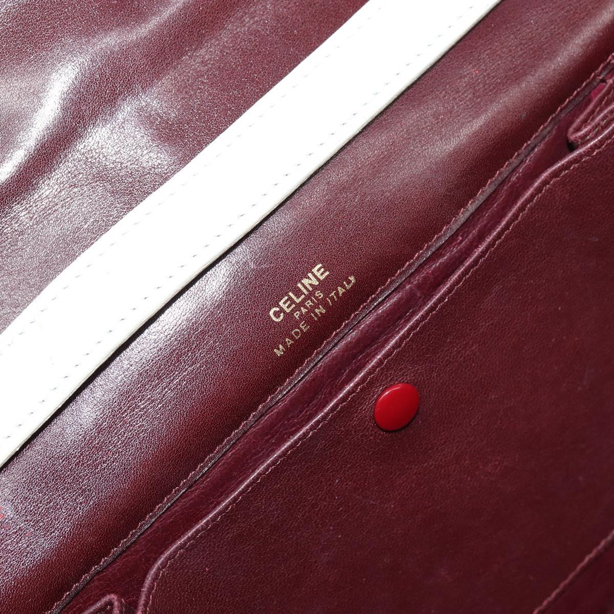 CELINE Macadam Horsebit Shoulder Bag Leather Bordeaux Gold Auth 157361