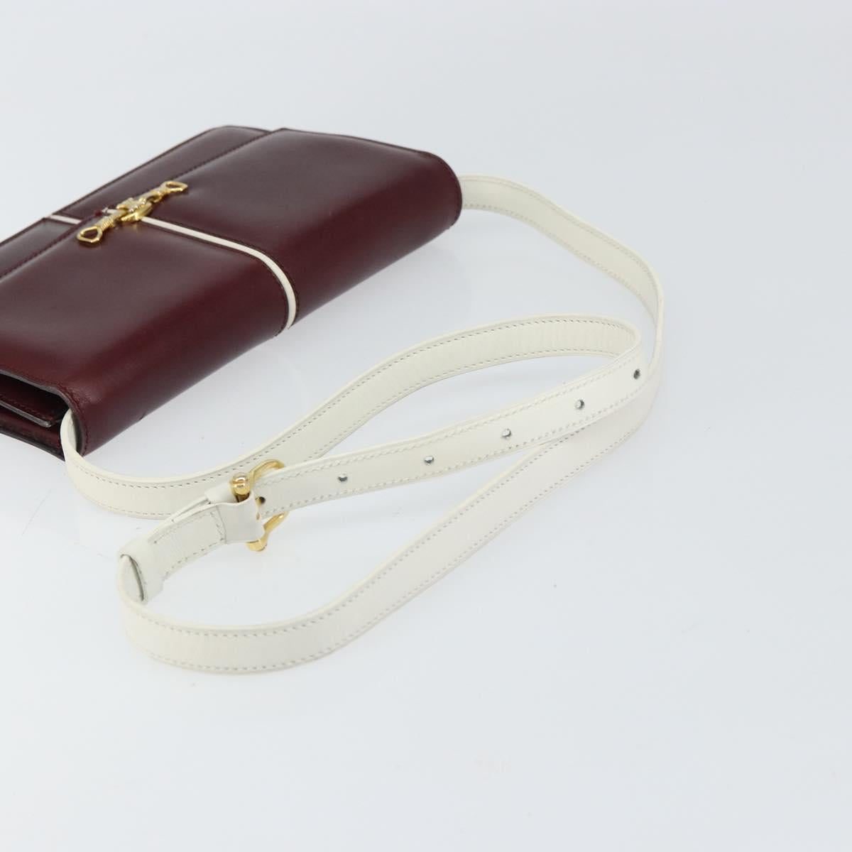 CELINE Macadam Horsebit Shoulder Bag Leather Bordeaux Gold Auth 157361