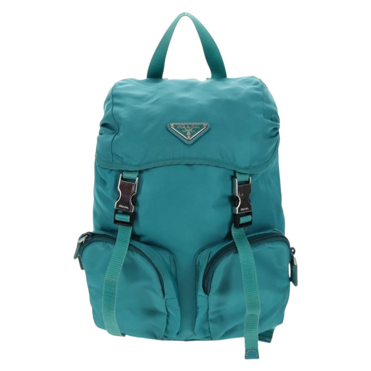 PRADA Backpack Nylon Turquoise Blue Silver Auth 157362V