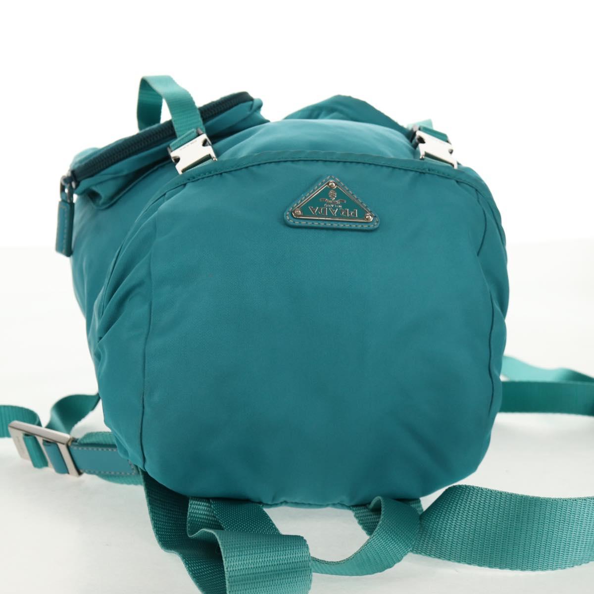 PRADA Backpack Nylon Turquoise Blue Silver Auth 157362V