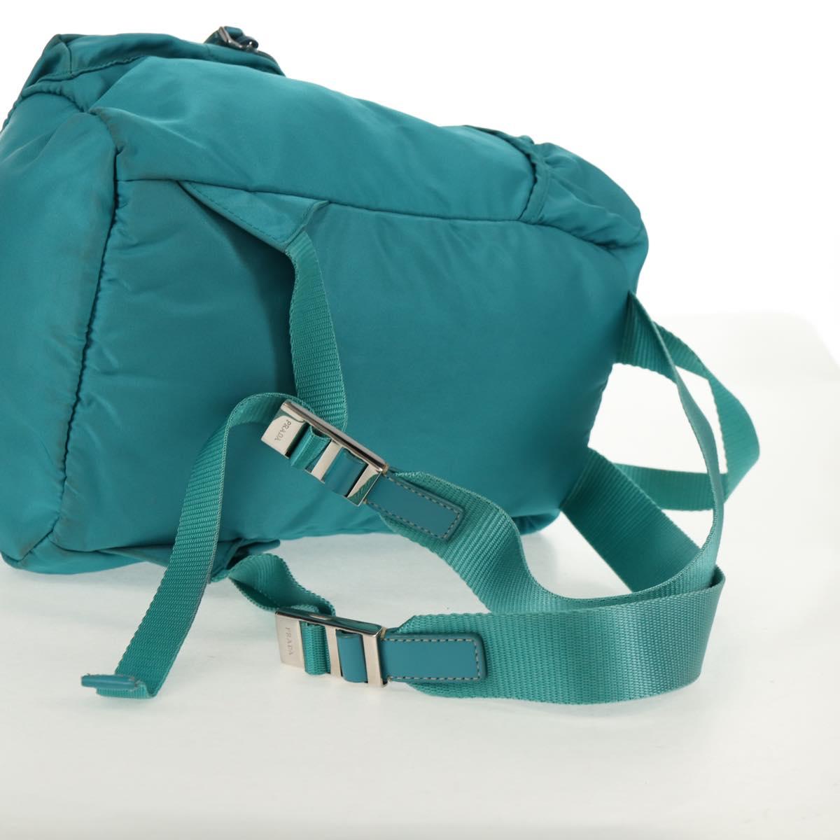 PRADA Backpack Nylon Turquoise Blue Silver Auth 157362V
