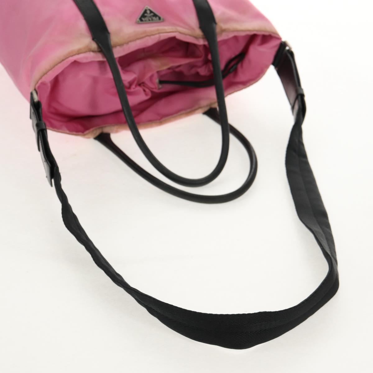 PRADA Hand Bag Nylon Leather 2way Pink Black Auth 157377
