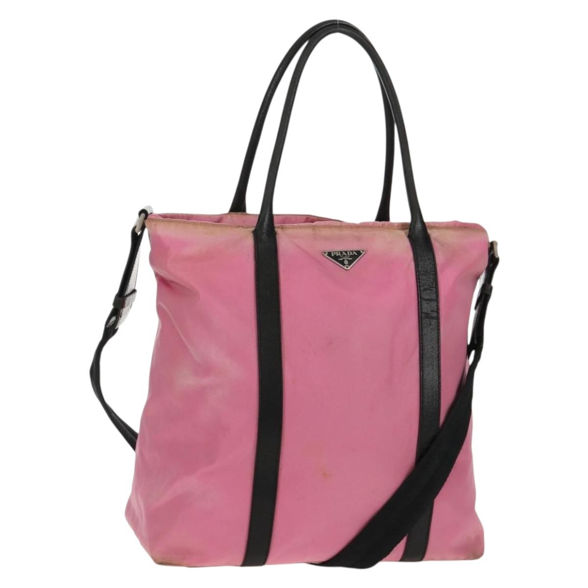 PRADA Hand Bag Nylon Leather 2way Pink Black Auth 157377