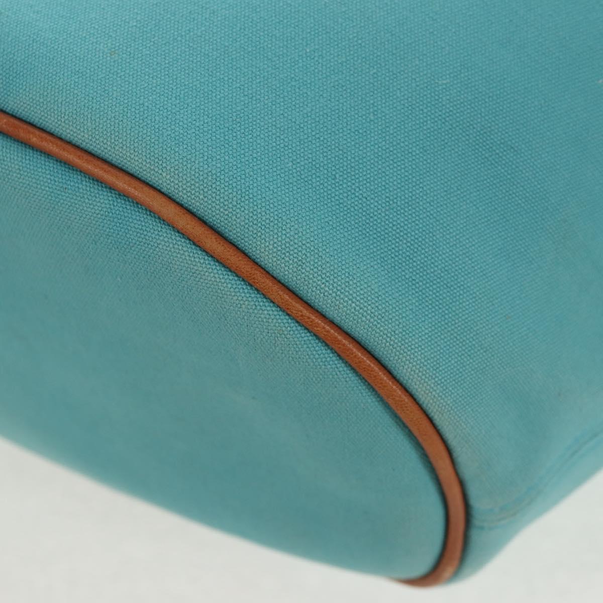 HERMES Panier Plage PM Hand Bag Canvas Light Blue Silver Auth 157382