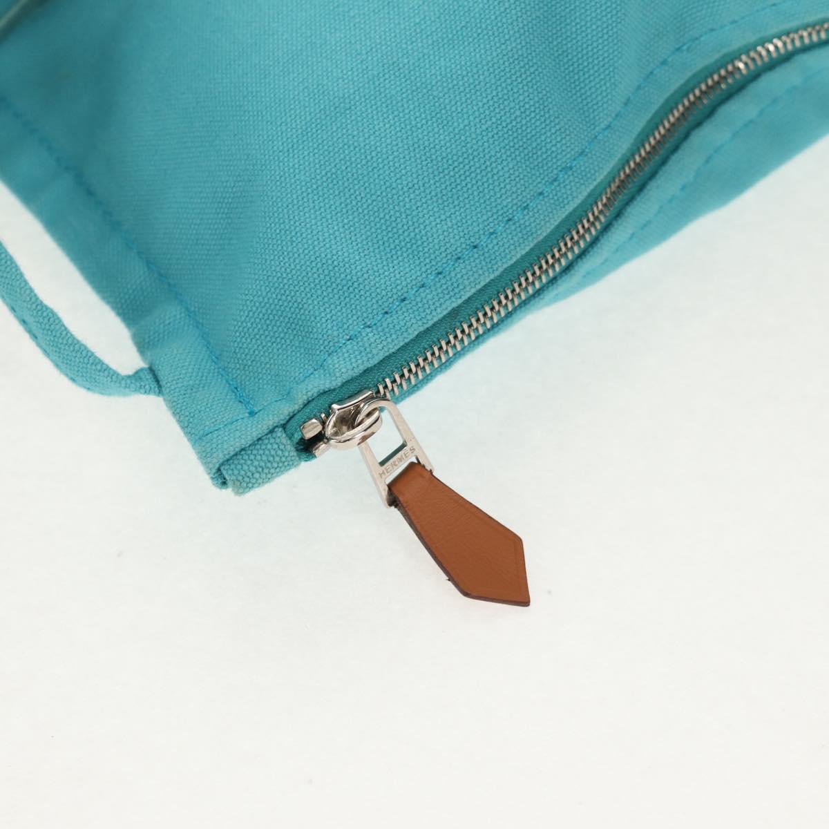 HERMES Panier Plage PM Hand Bag Canvas Light Blue Silver Auth 157382