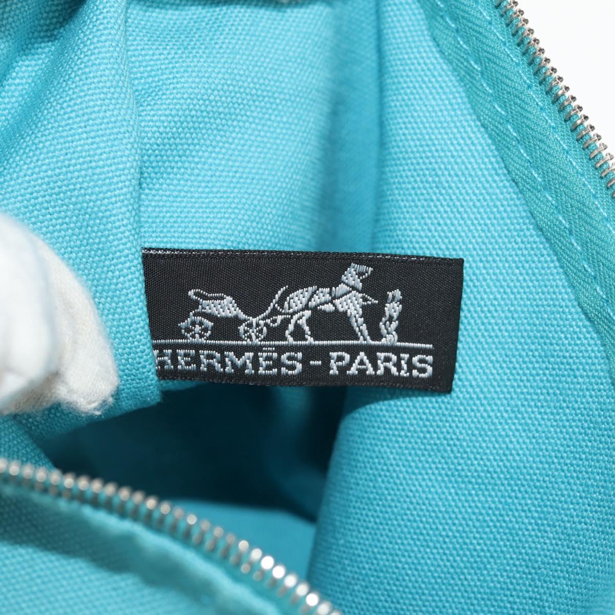 HERMES Panier Plage PM Hand Bag Canvas Light Blue Silver Auth 157382