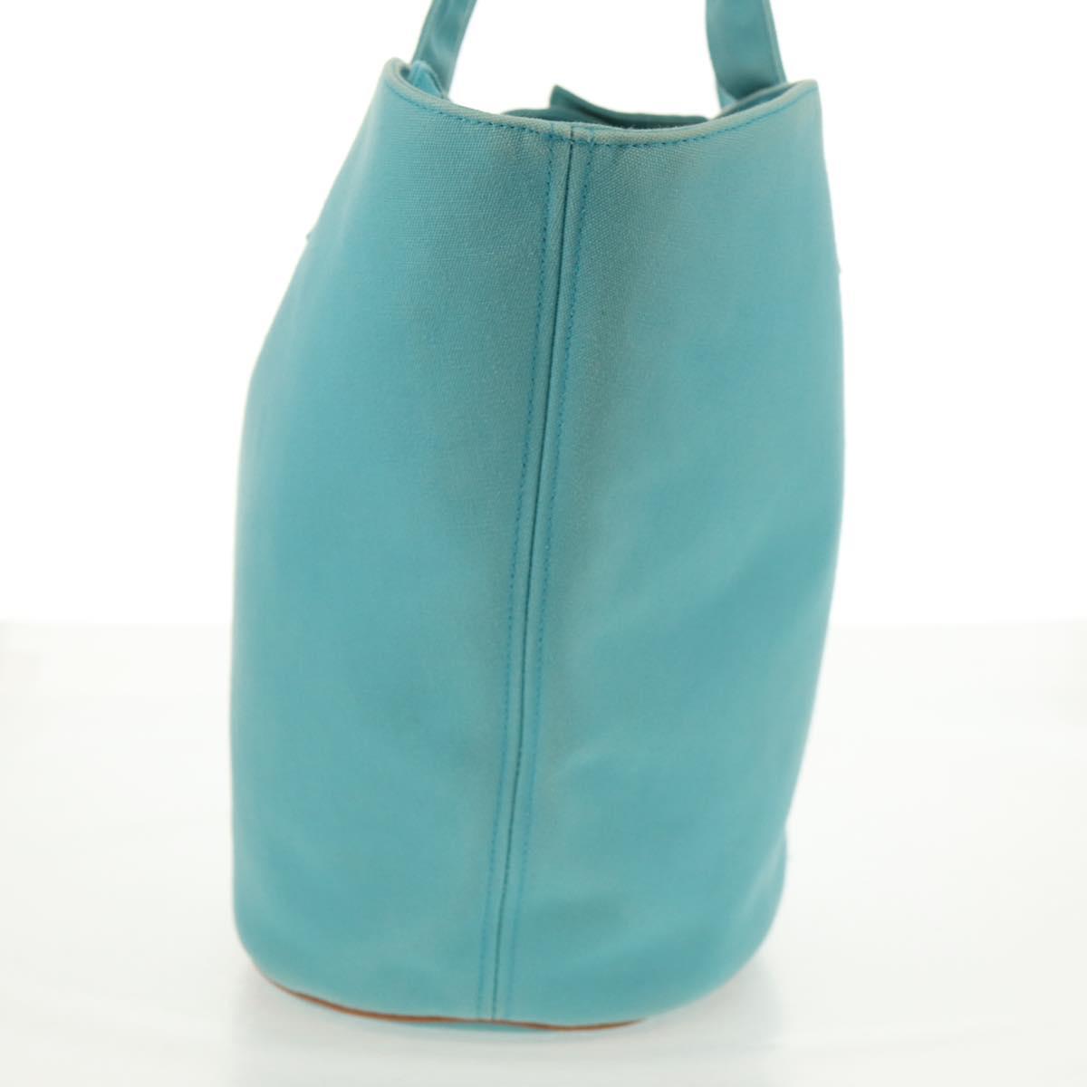 HERMES Panier Plage PM Hand Bag Canvas Light Blue Silver Auth 157382