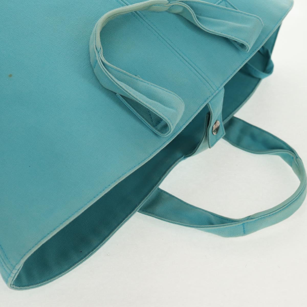 HERMES Panier Plage PM Hand Bag Canvas Light Blue Silver Auth 157382