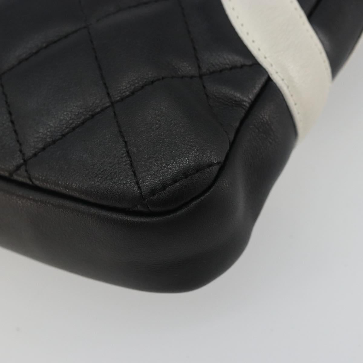 CHANEL Matelasse Cambon Line Shoulder Bag Calf Skin Black Silver CC Auth 157389A