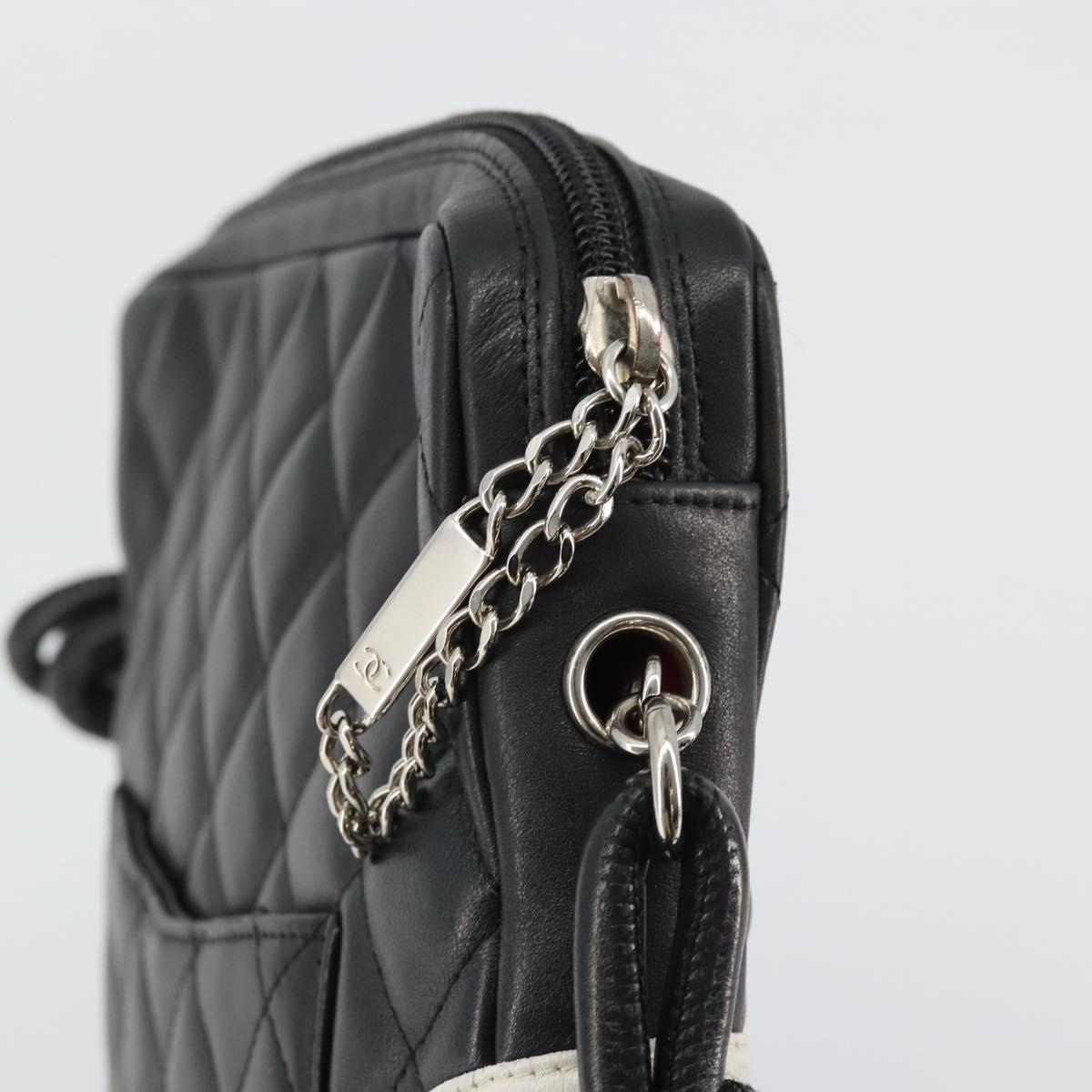 CHANEL Matelasse Cambon Line Shoulder Bag Calf Skin Black Silver CC Auth 157389A