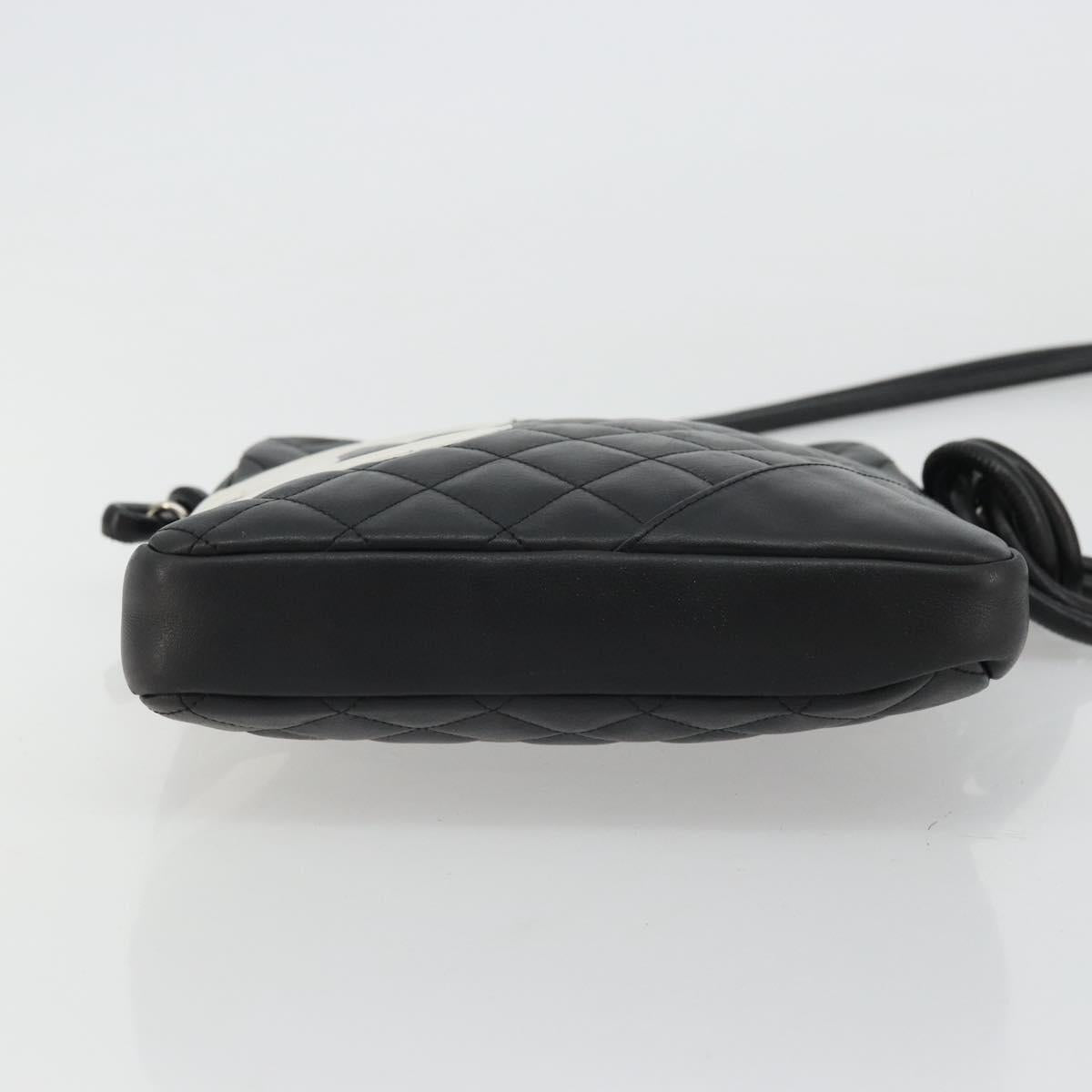 CHANEL Matelasse Cambon Line Shoulder Bag Calf Skin Black Silver CC Auth 157389A