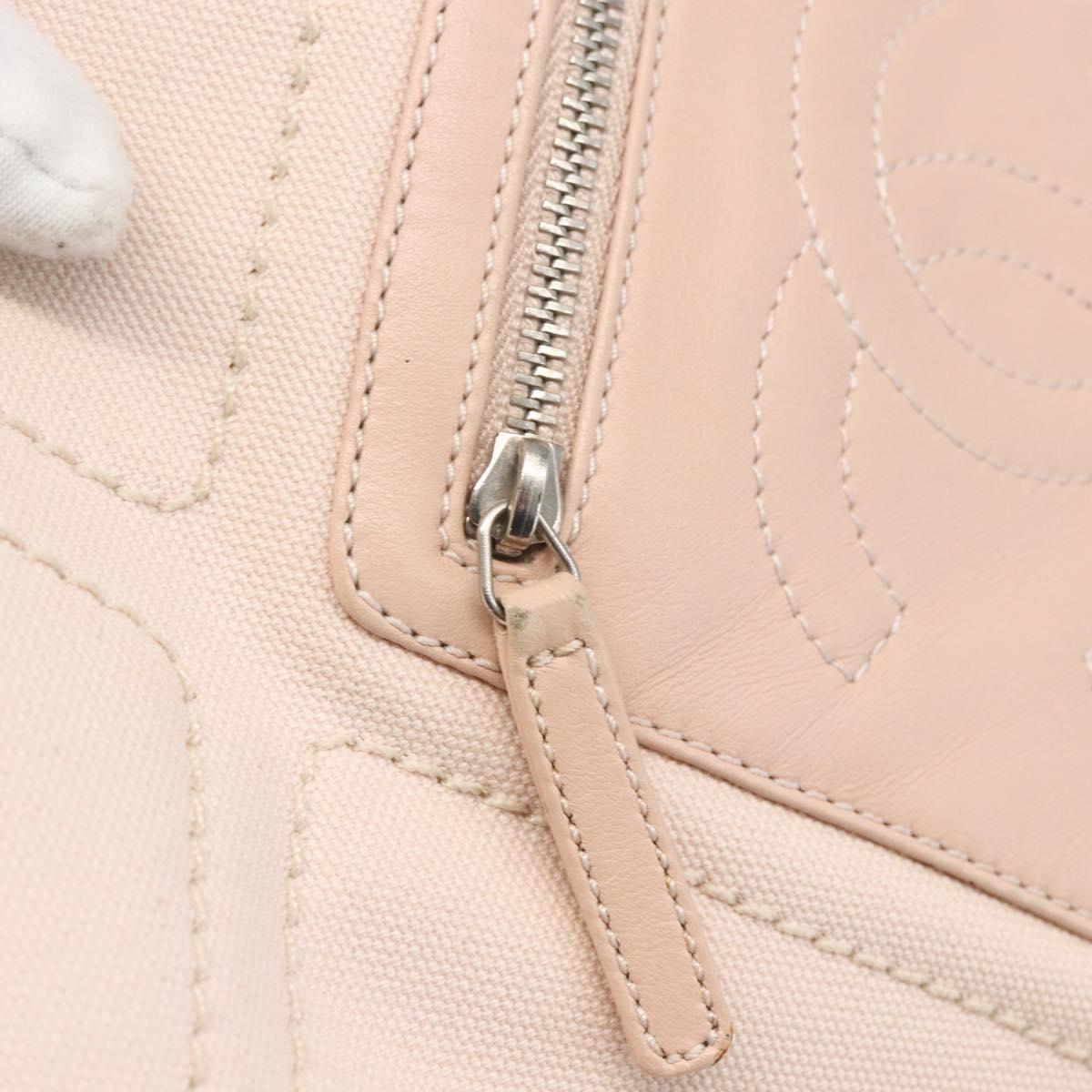 CHANEL Tote Bag Canvas Pink Silver CC Auth 157397V