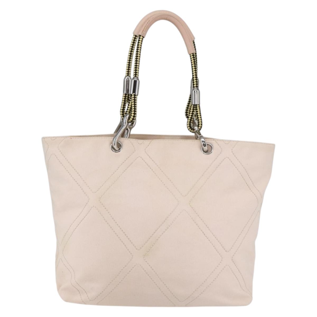 CHANEL Tote Bag Canvas Pink Silver CC Auth 157397V
