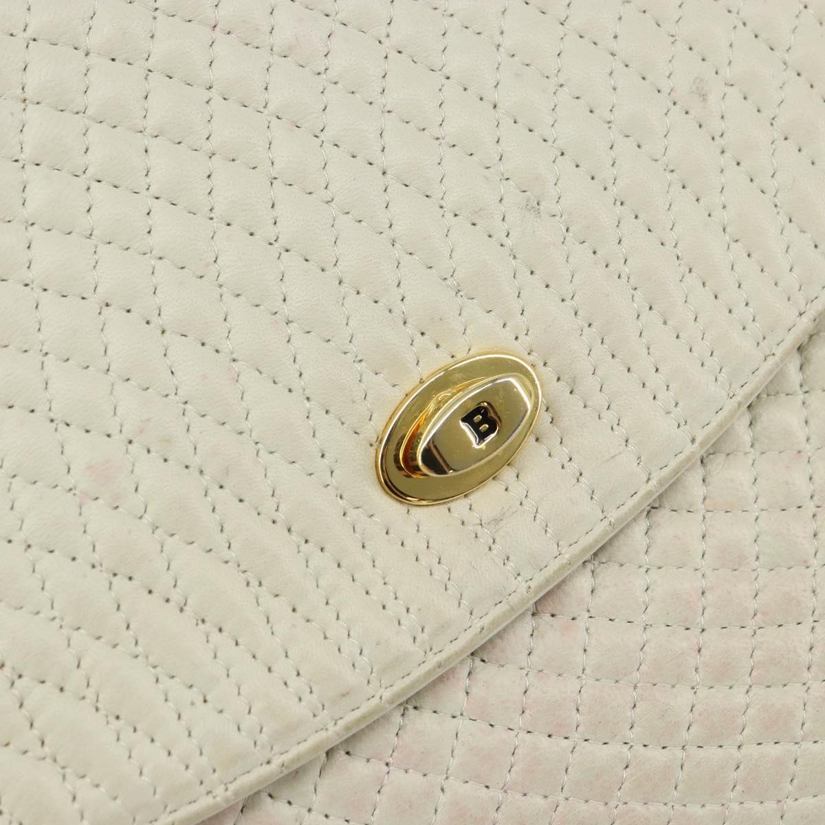 BALLY Quilted Chain Shoulder Bag Leather White Gold Auth 157424
