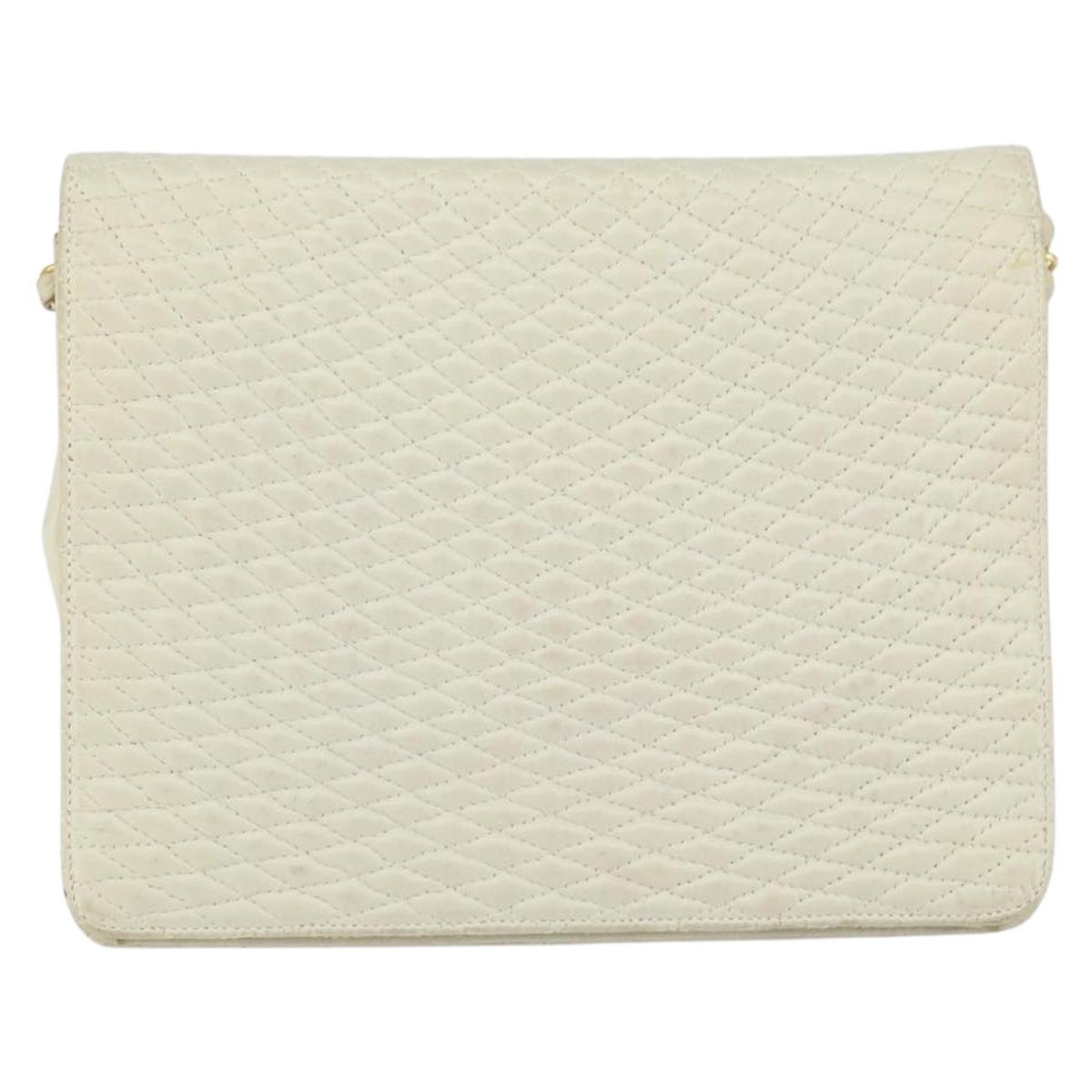 BALLY Quilted Chain Shoulder Bag Leather White Gold Auth 157424