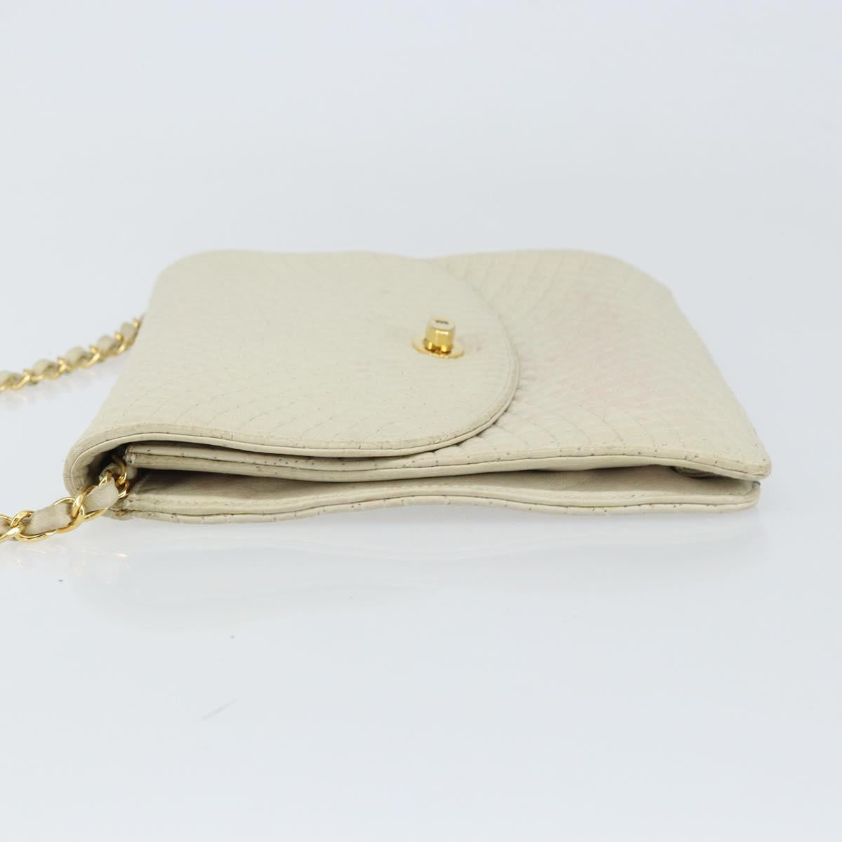 BALLY Quilted Chain Shoulder Bag Leather White Gold Auth 157424