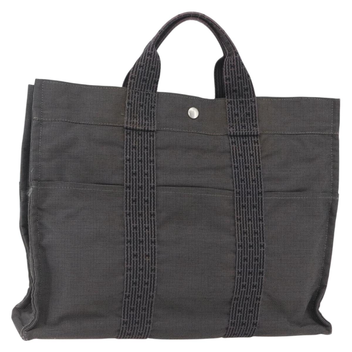 HERMES Her LineMM Hand Bag Canvas Gray Silver Auth 157426