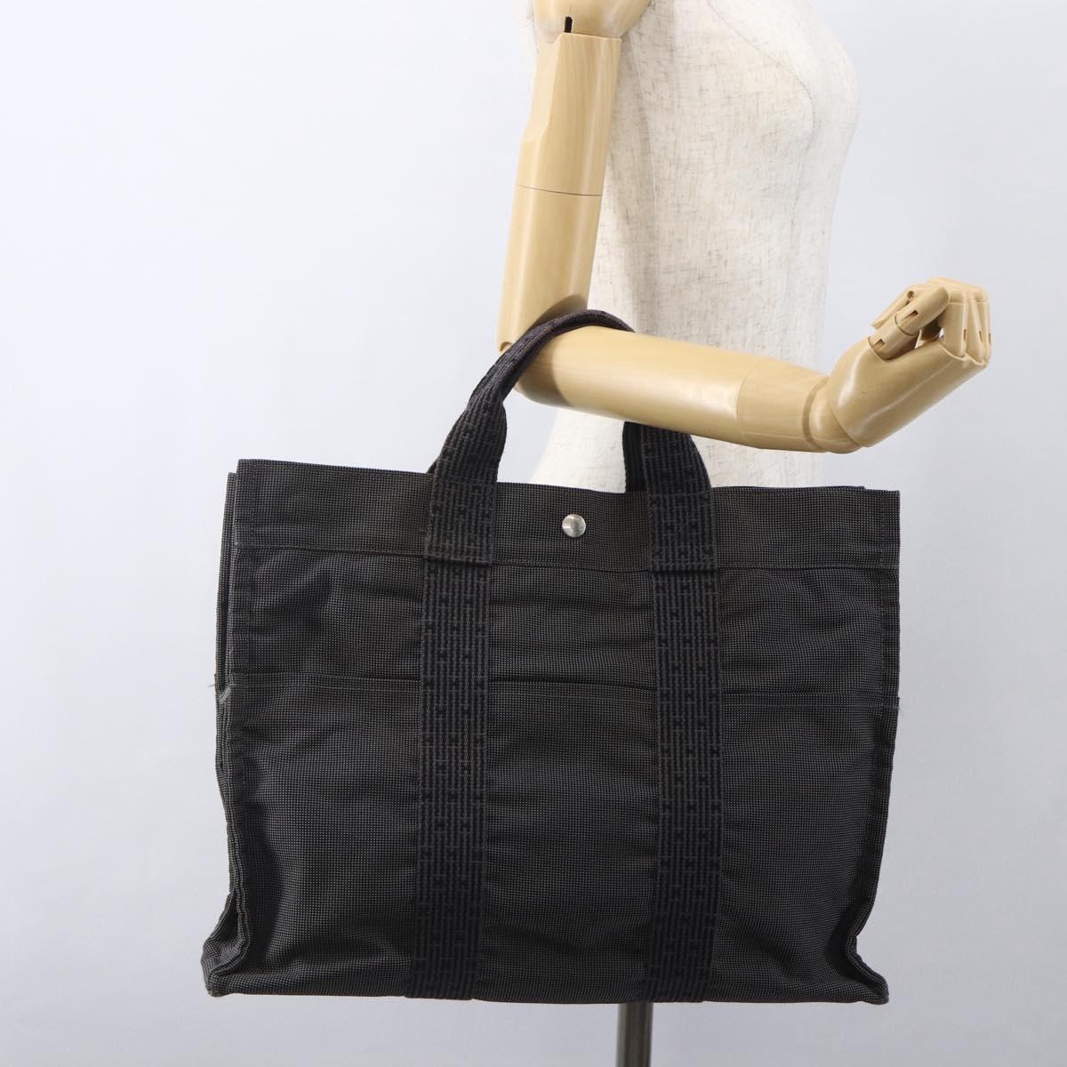 HERMES Her LineMM Hand Bag Canvas Gray Silver Auth 157426