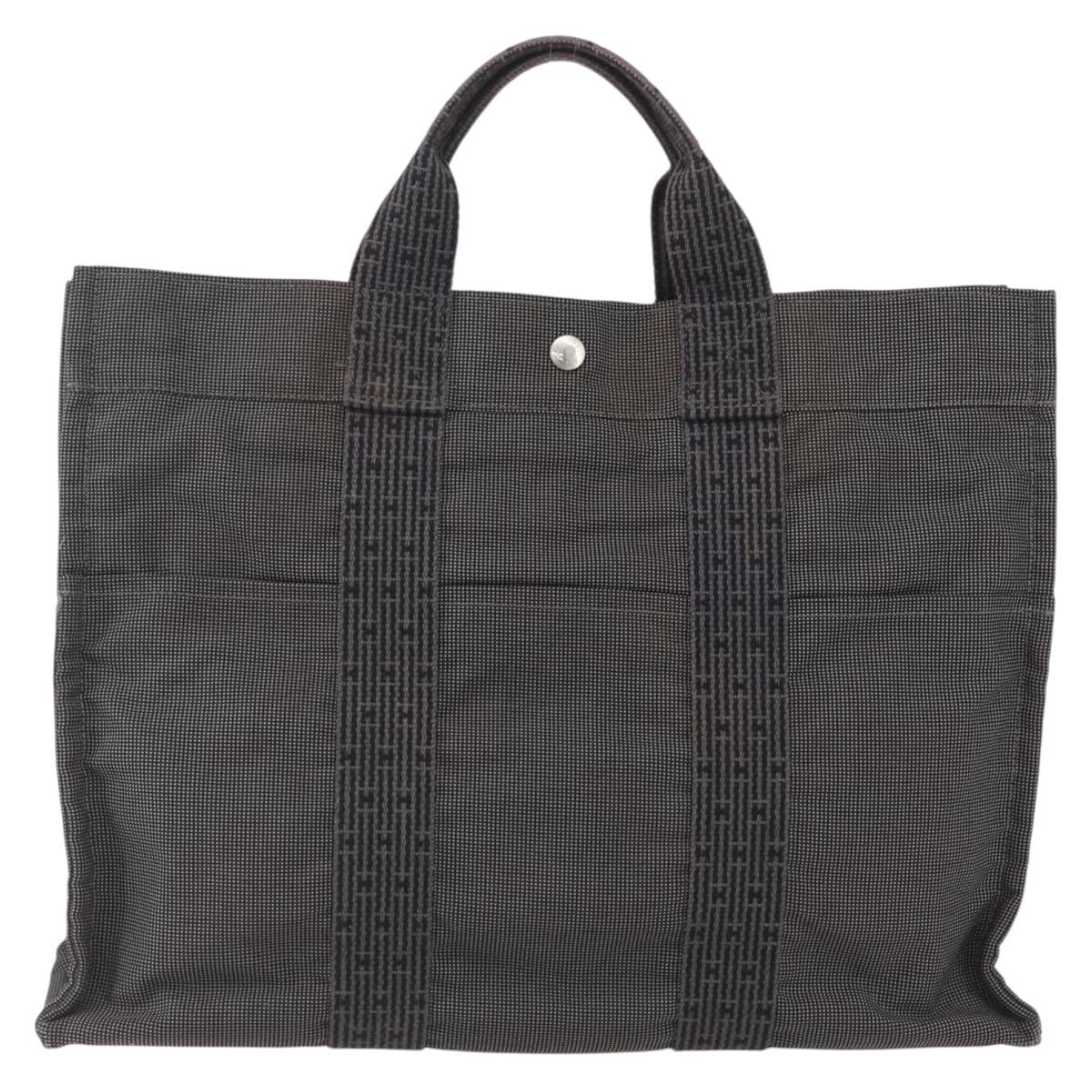 HERMES Her LineMM Hand Bag Canvas Gray Silver Auth 157426