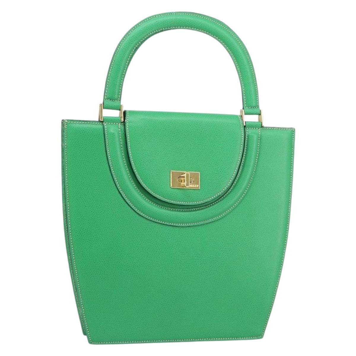 BALLY Hand Bag Leather Green Gold Auth 157455