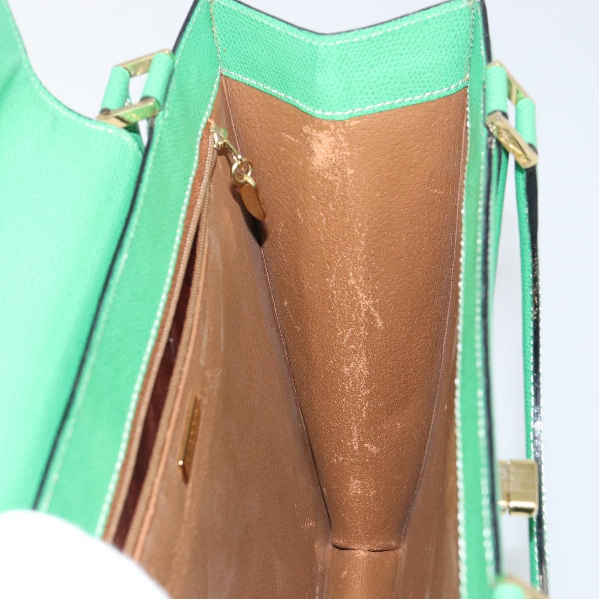 BALLY Hand Bag Leather Green Gold Auth 157455