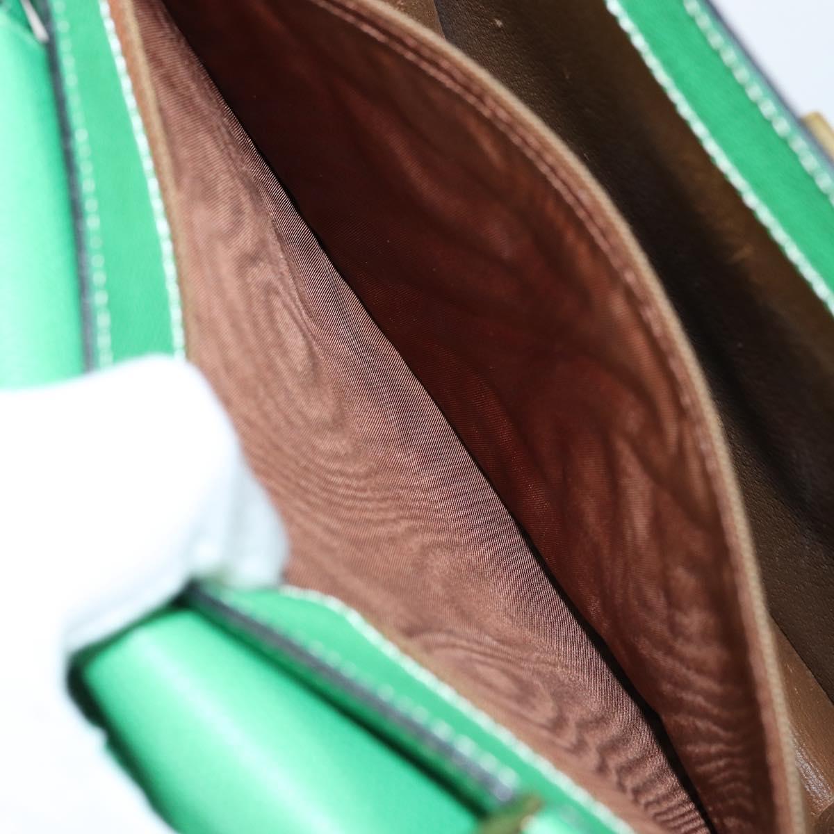 BALLY Hand Bag Leather Green Gold Auth 157455
