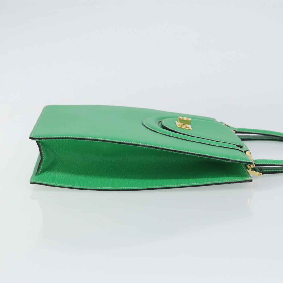 BALLY Hand Bag Leather Green Gold Auth 157455