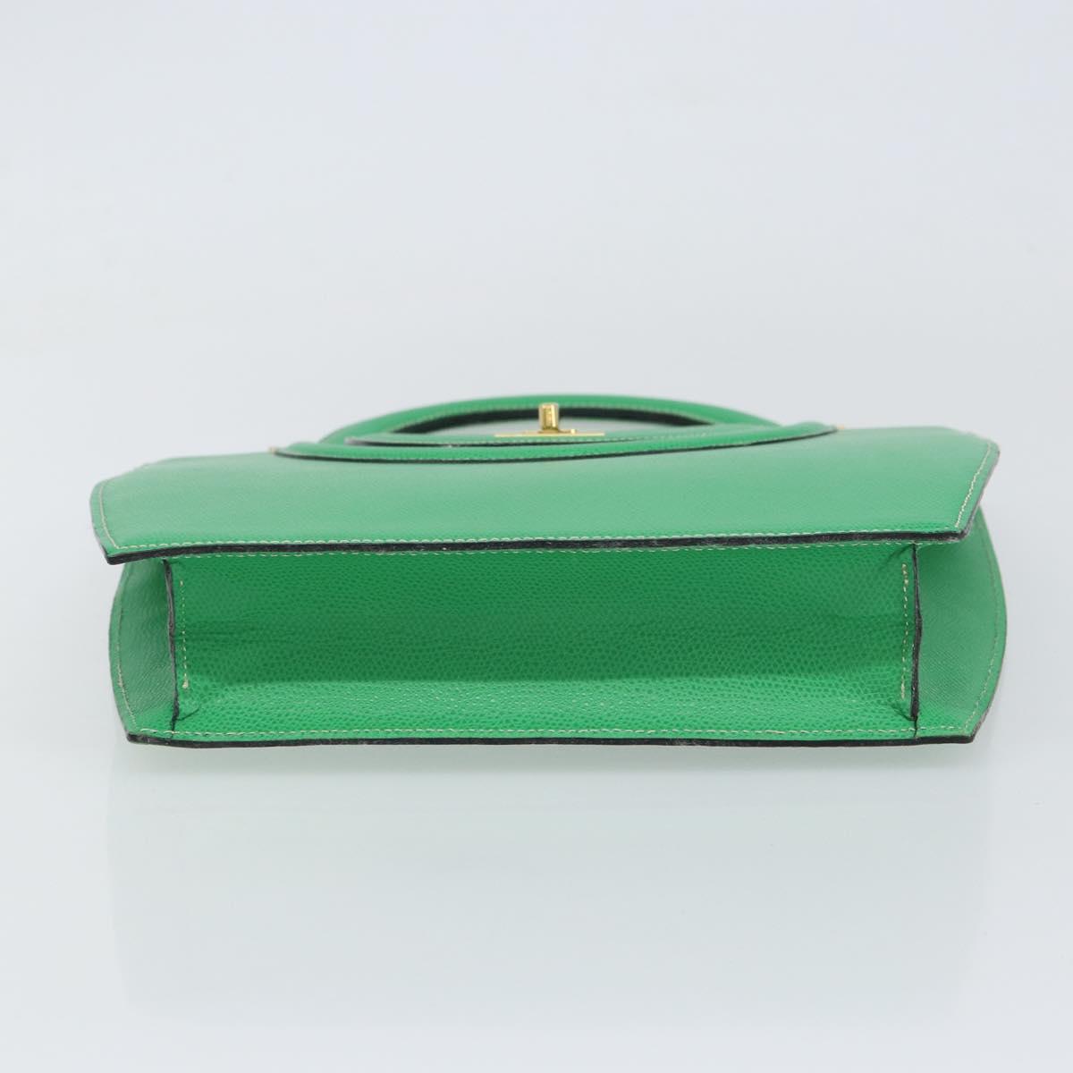 BALLY Hand Bag Leather Green Gold Auth 157455