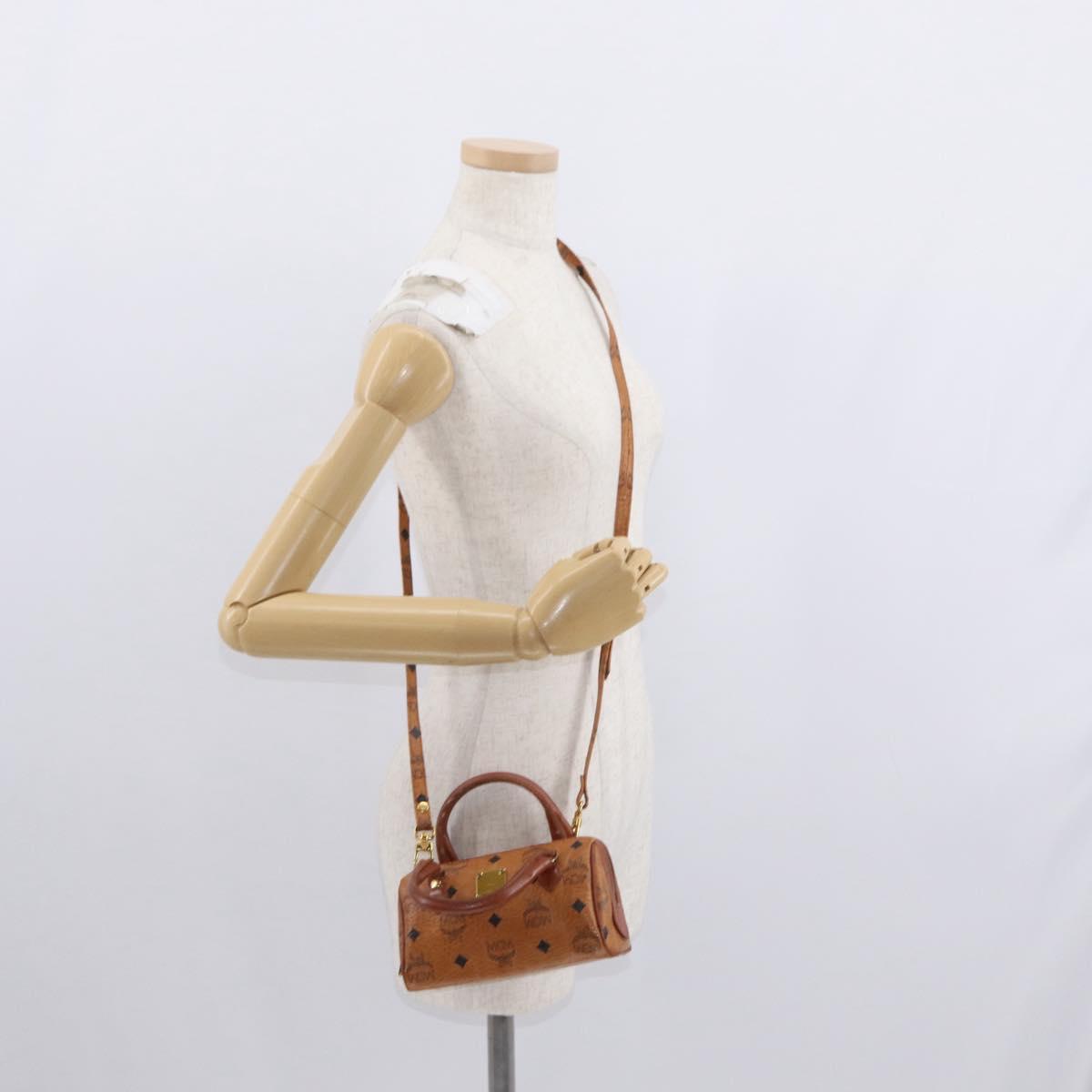 MCM Vicetos Logogram mini Hand Bag PVC Leather 2way Brown Gold Auth 157456