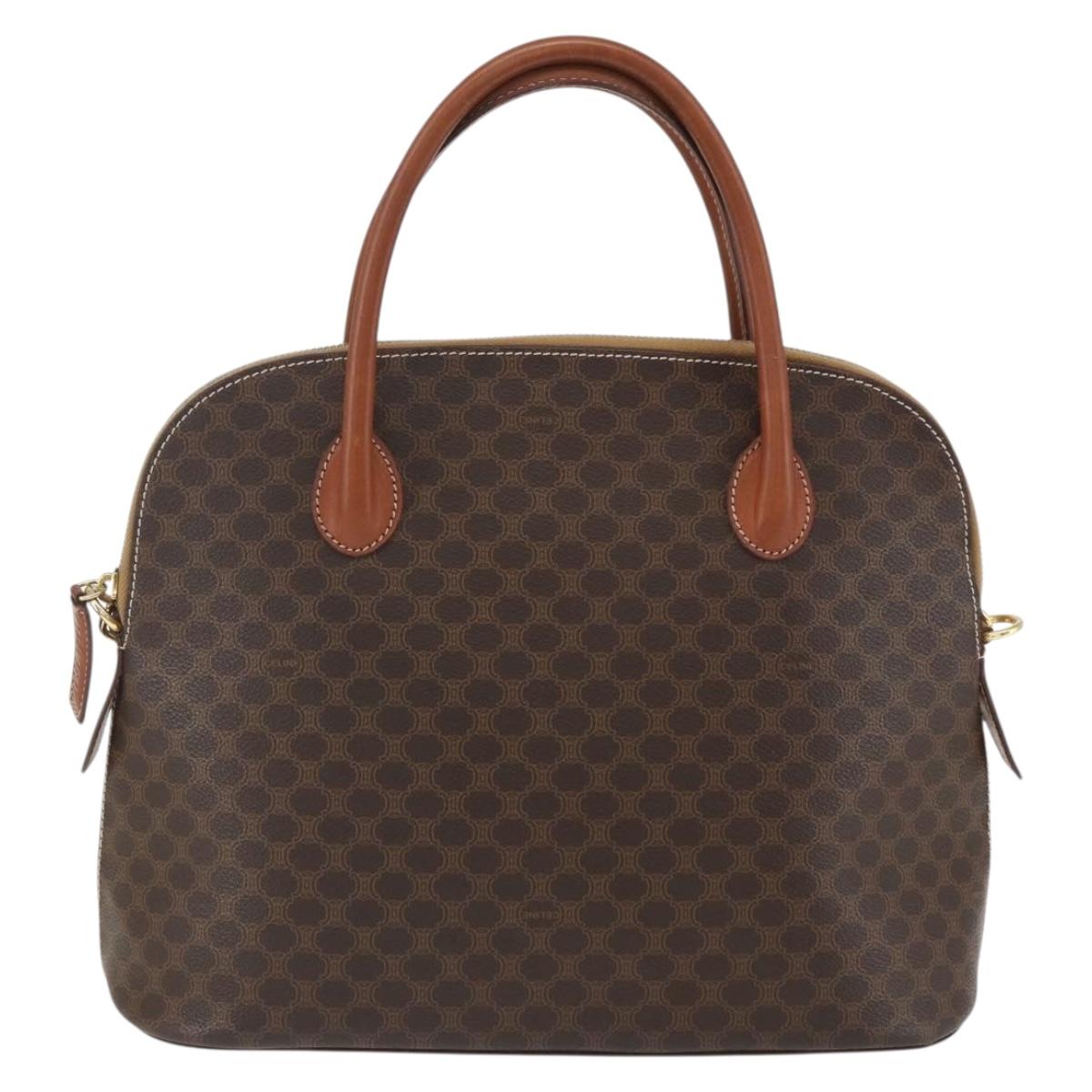 CELINE Macadam Canvas Hand Bag PVC Leather 2way Brown Gold Auth 157458V