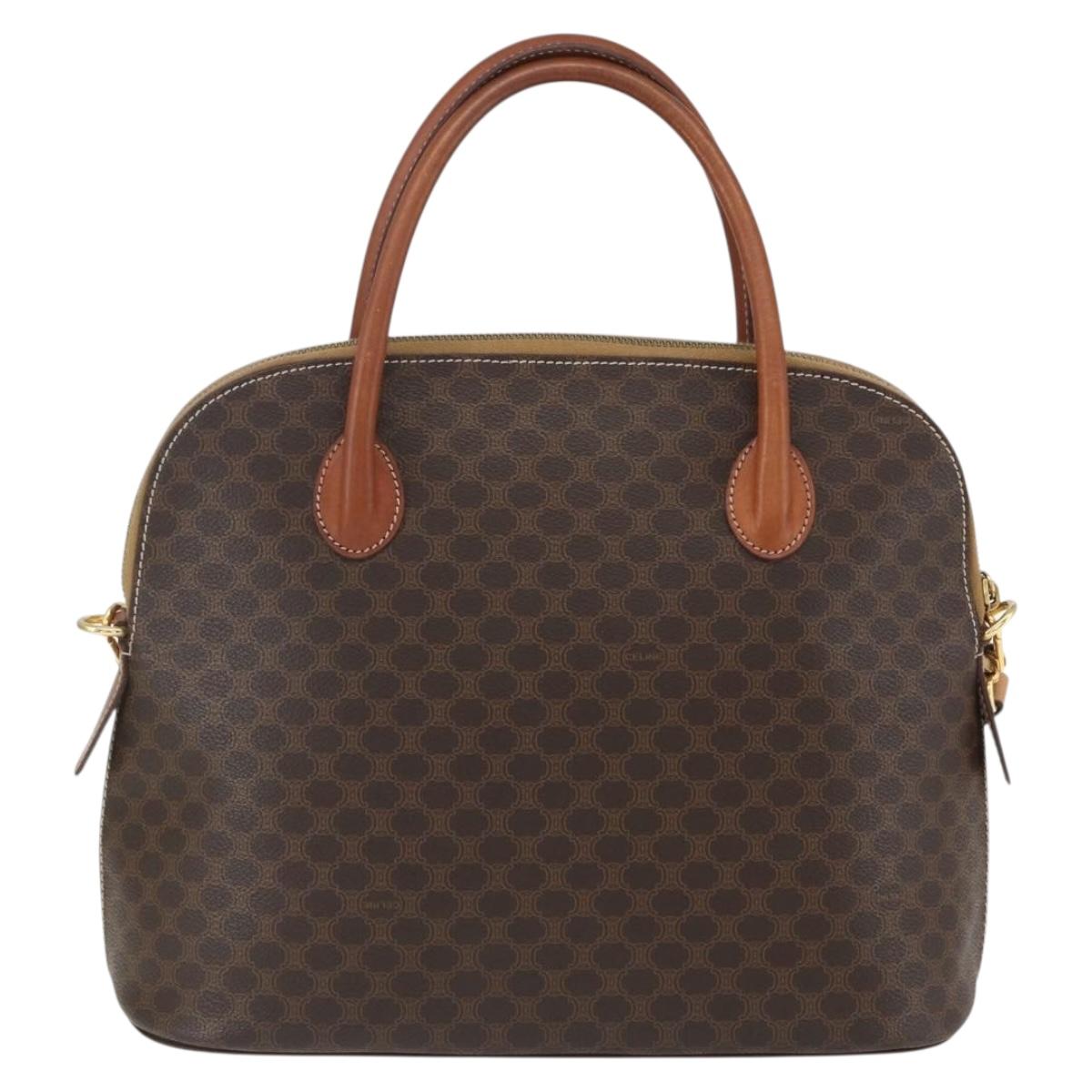 CELINE Macadam Canvas Hand Bag PVC Leather 2way Brown Gold Auth 157458V