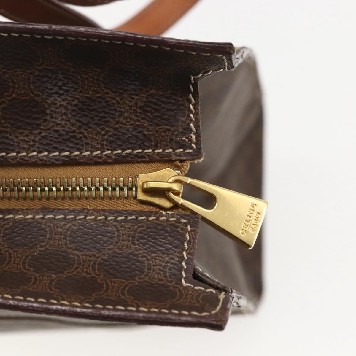 CELINE Macadam Canvas Shoulder Bag PVC Leather Brown Gold Auth 157460