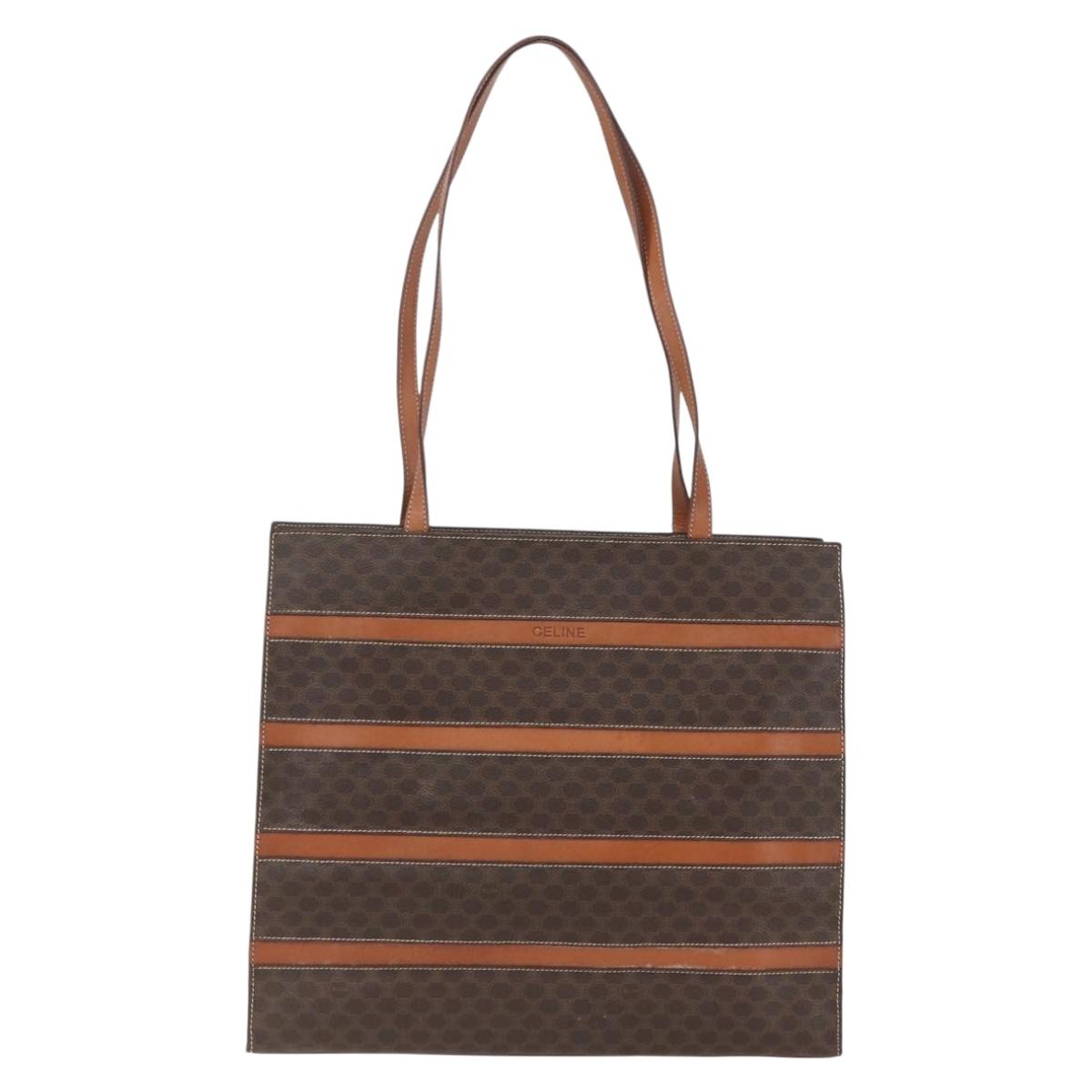 CELINE Macadam Canvas Shoulder Bag PVC Leather Brown Gold Auth 157460