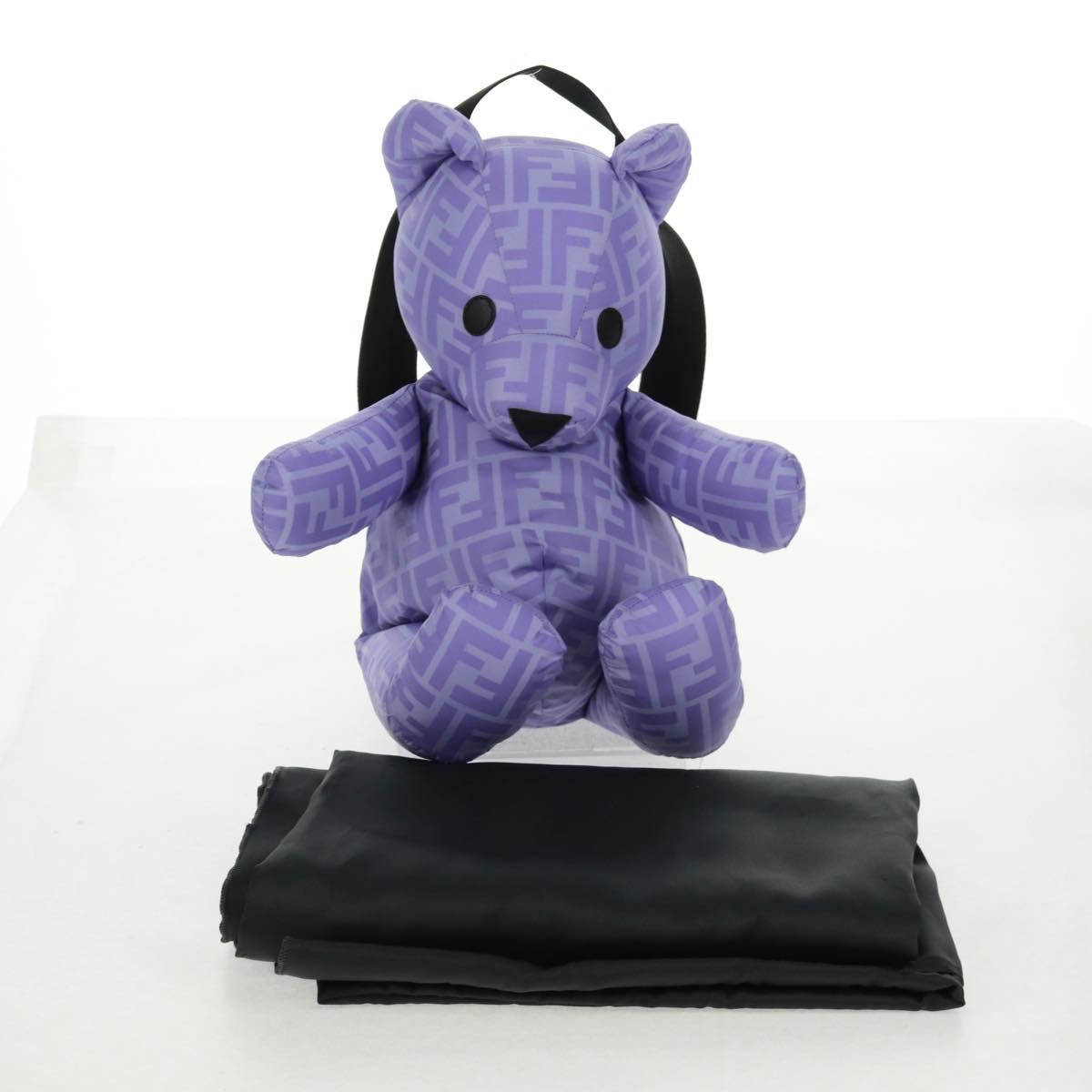 FENDI Zucca Canvas Bear Backpack Nylon Purple Silver Auth 157464SAM