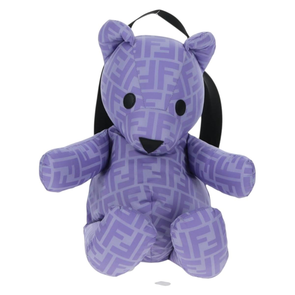 FENDI Zucca Canvas Bear Backpack Nylon Purple Silver Auth 157464SAM