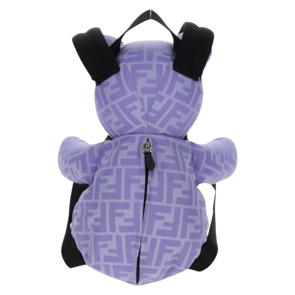FENDI Zucca Canvas Bear Backpack Nylon Purple Silver Auth 157464SAM