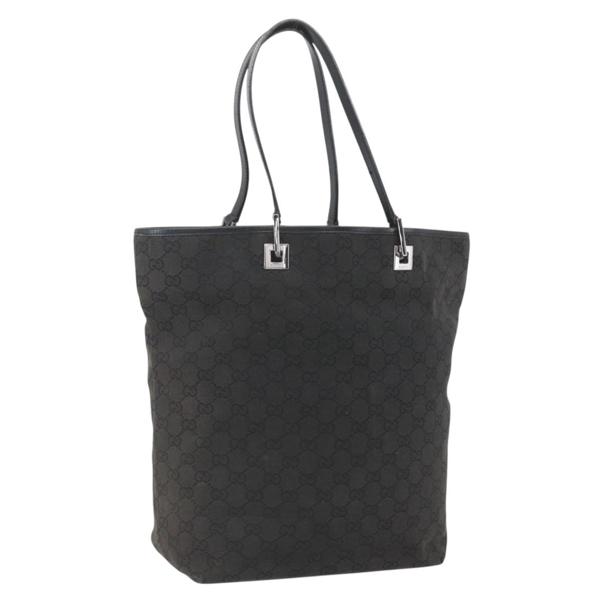 GUCCI GG Canvas Tote Bag Black Silver 31243 Auth 157468