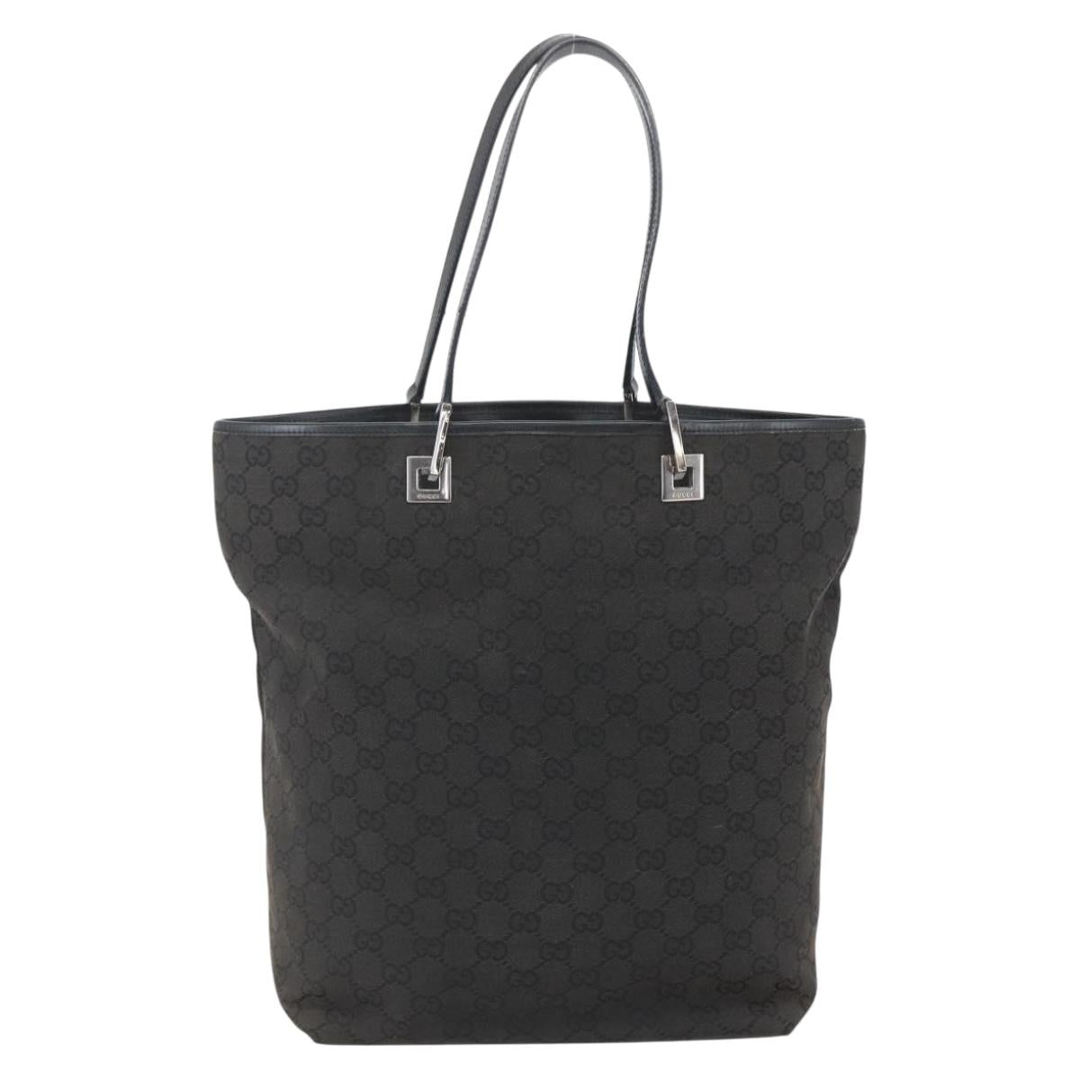 GUCCI GG Canvas Tote Bag Black Silver 31243 Auth 157468