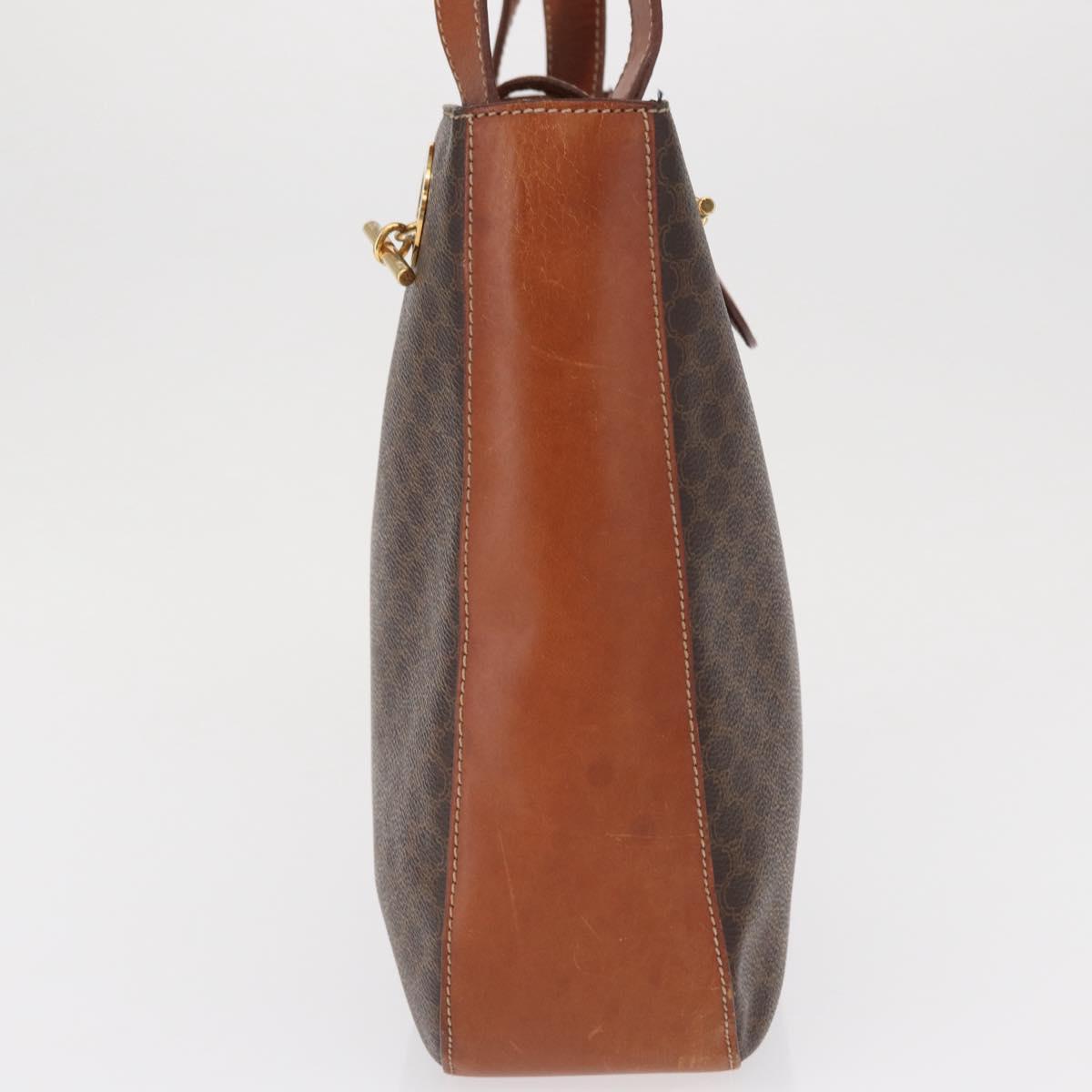 CELINE Macadam Canvas Shoulder Bag PVC Leather Brown Gold Auth 157470