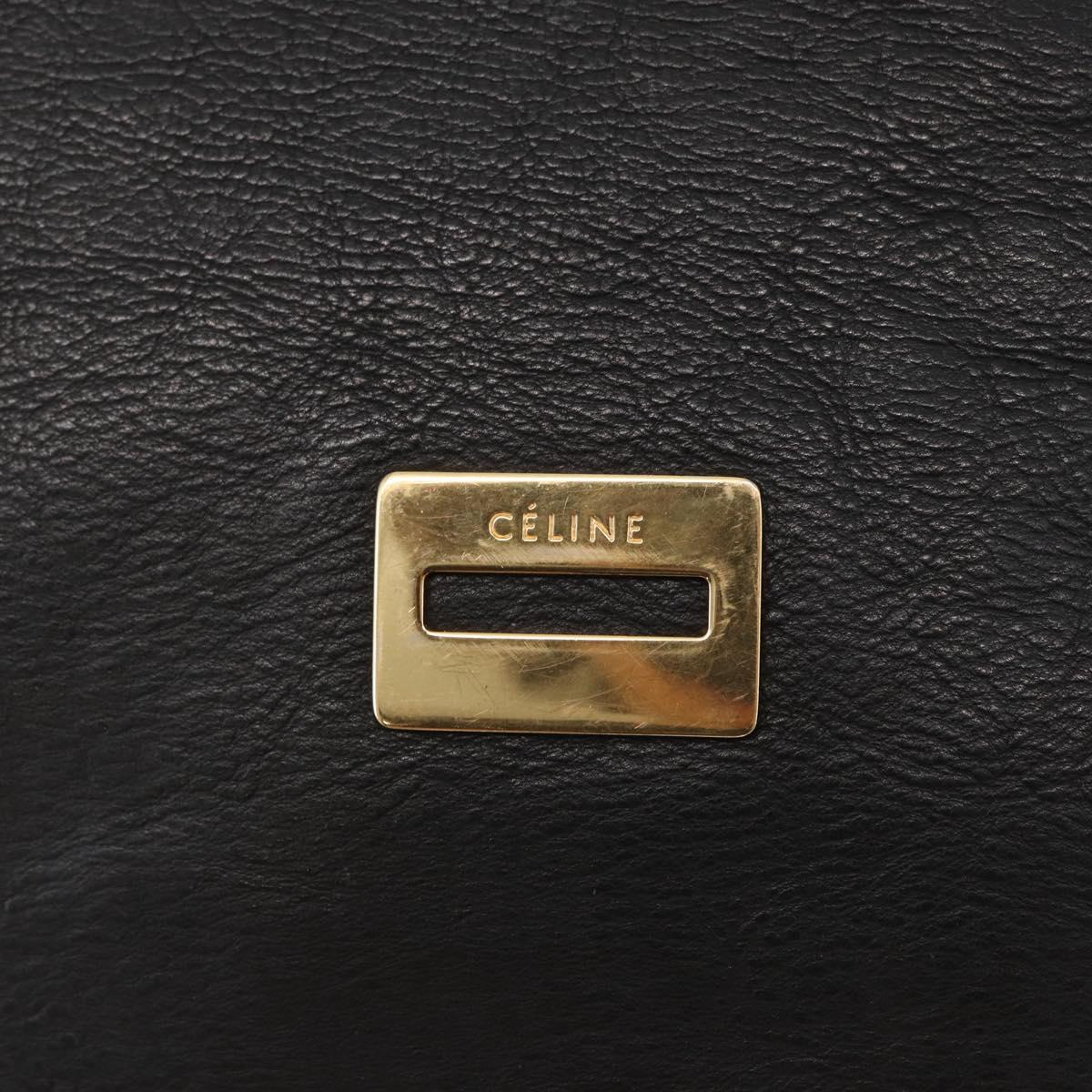 CELINE Shoulder Bag Leather Black Gold Auth 157472