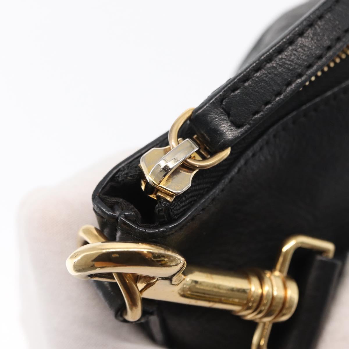 CELINE Shoulder Bag Leather Black Gold Auth 157472