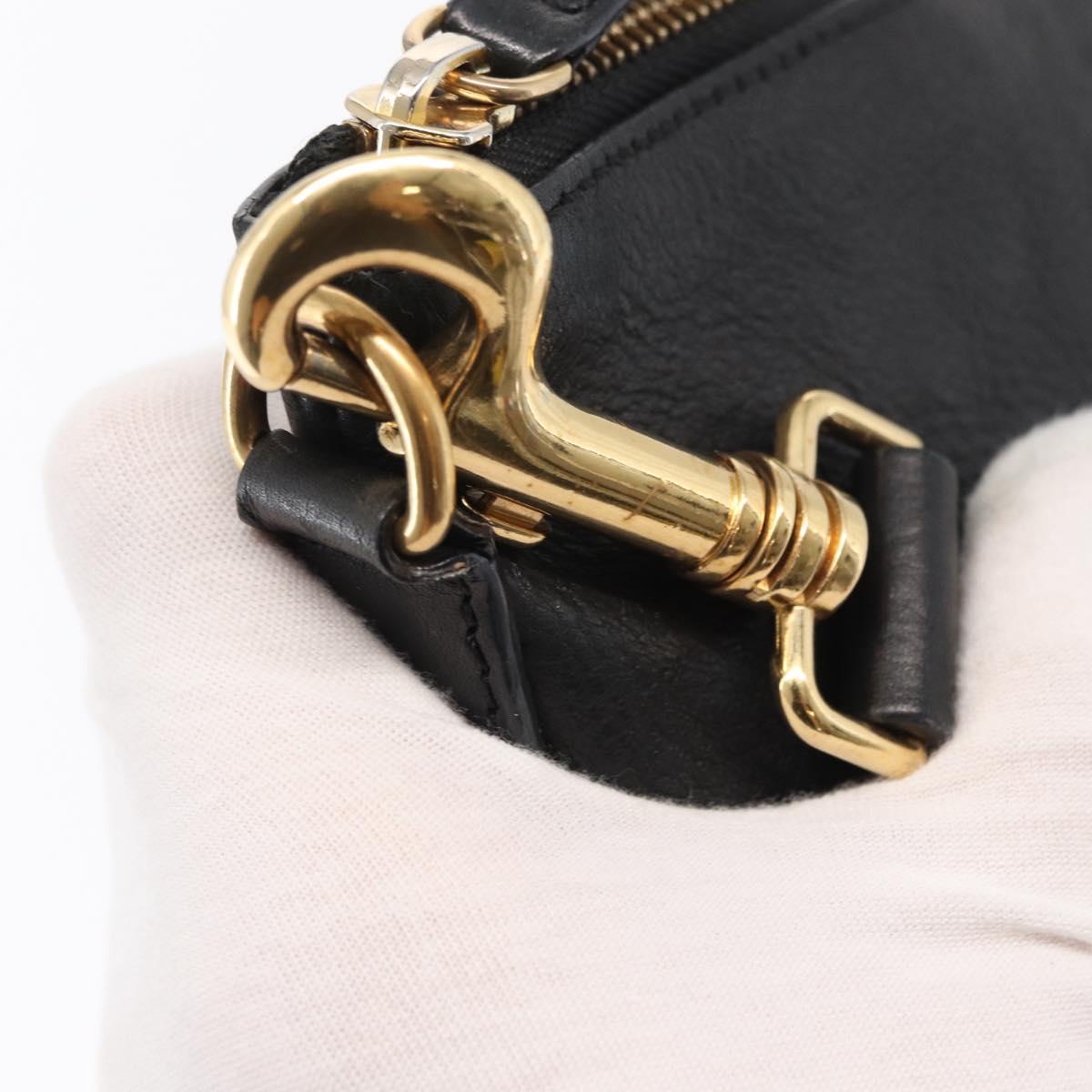 CELINE Shoulder Bag Leather Black Gold Auth 157472