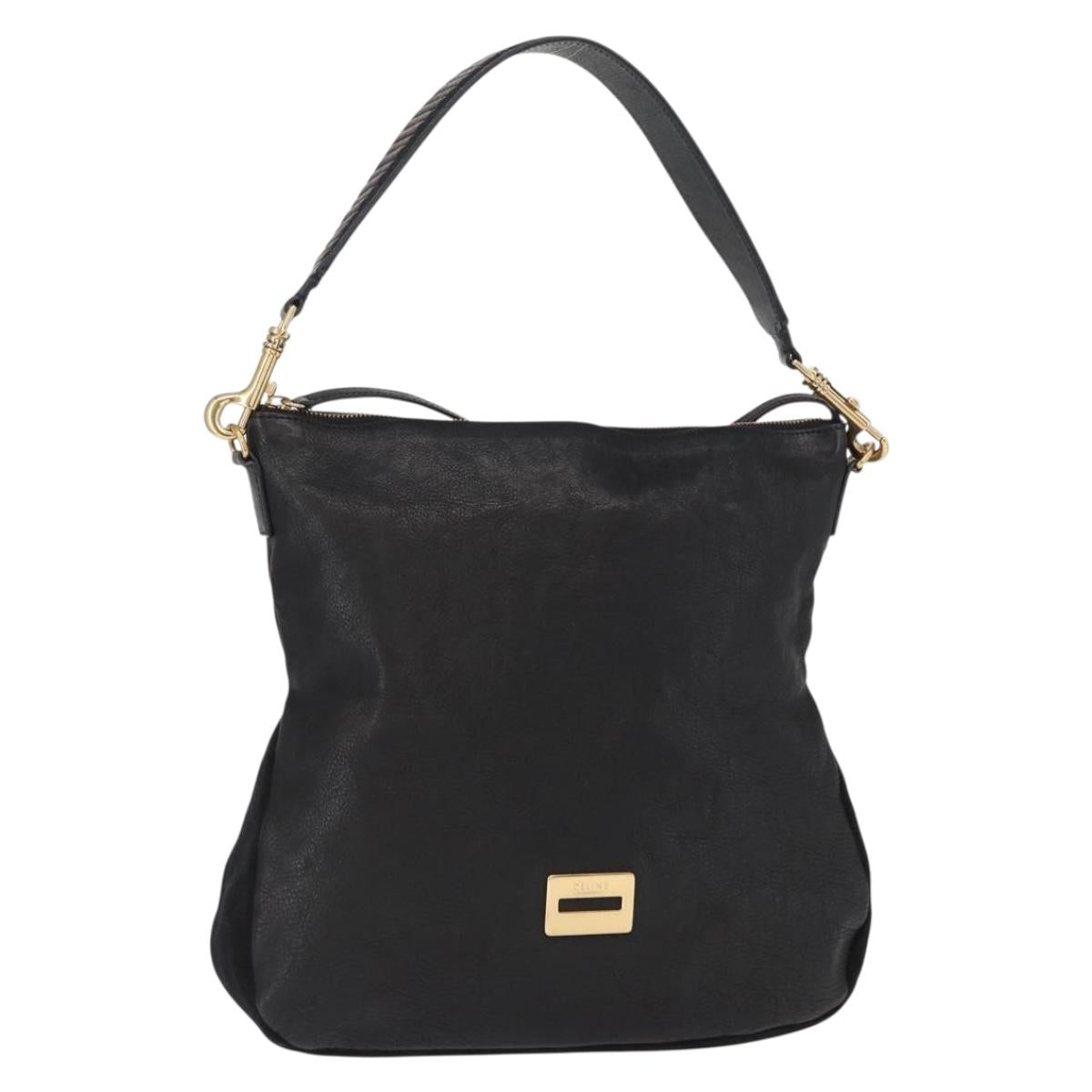 CELINE Shoulder Bag Leather Black Gold Auth 157472