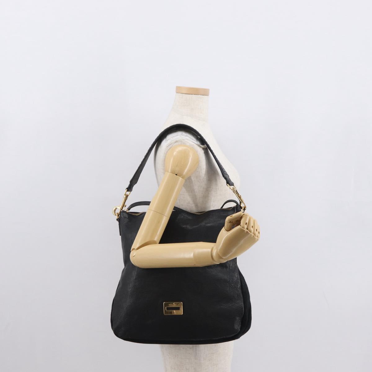 CELINE Shoulder Bag Leather Black Gold Auth 157472