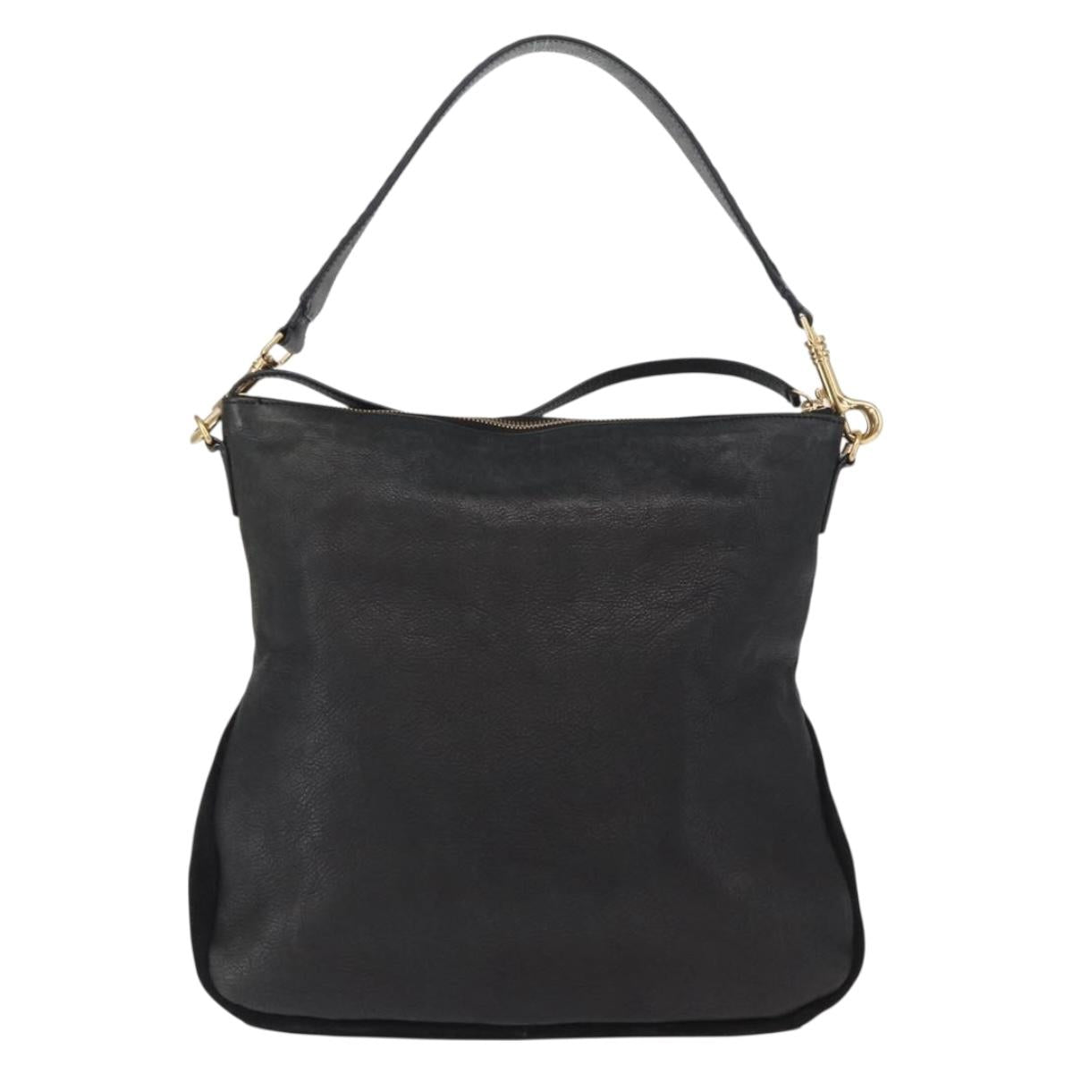 CELINE Shoulder Bag Leather Black Gold Auth 157472